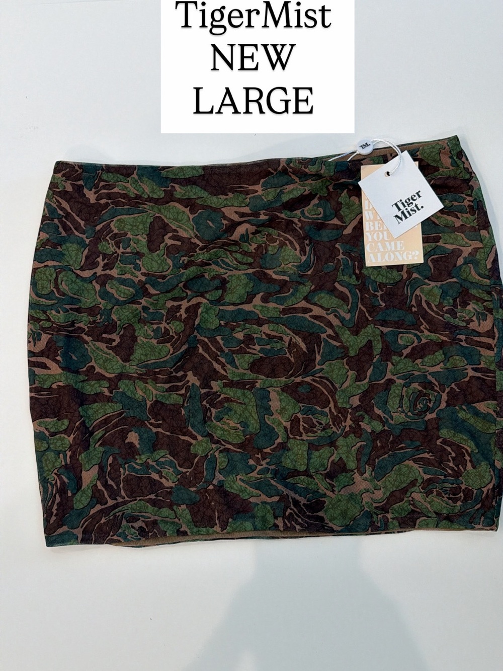 Tiger Mist Green and Brown Camo Mini Skirt
